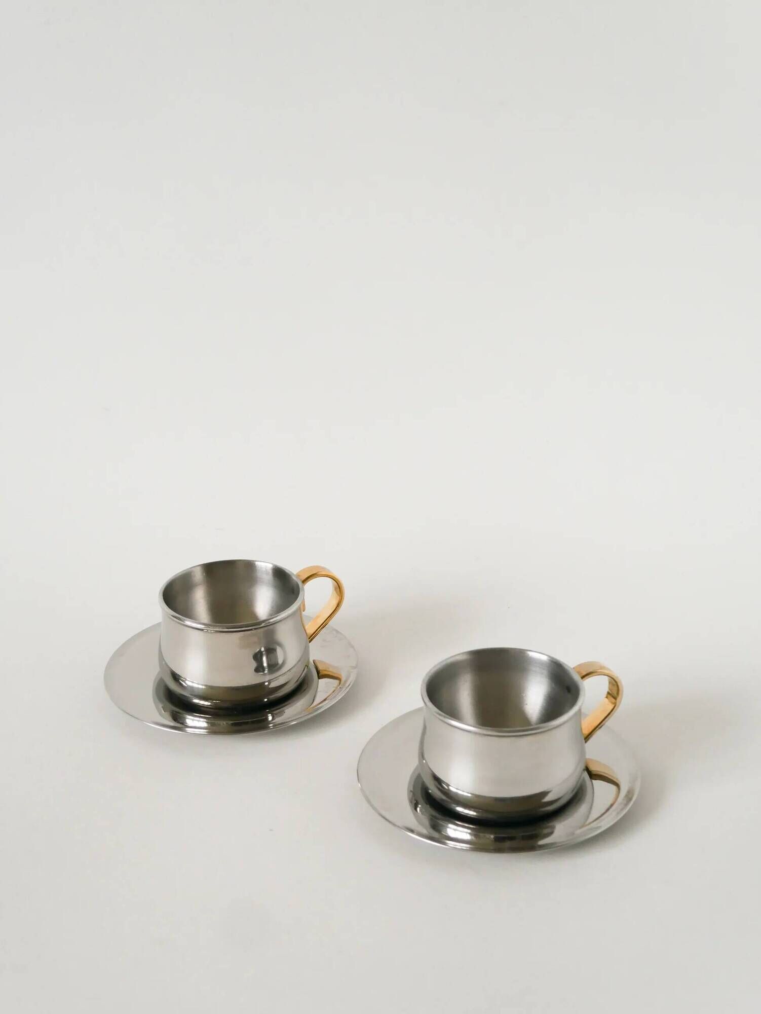 Set of double-walled stainless steel espresso cups made in Italy, 1970s design.