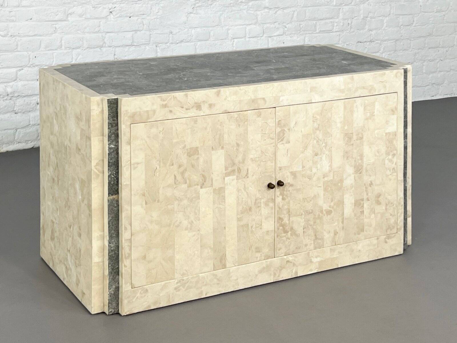 Vintage sideboard in stone and brass marquetry, 1980s