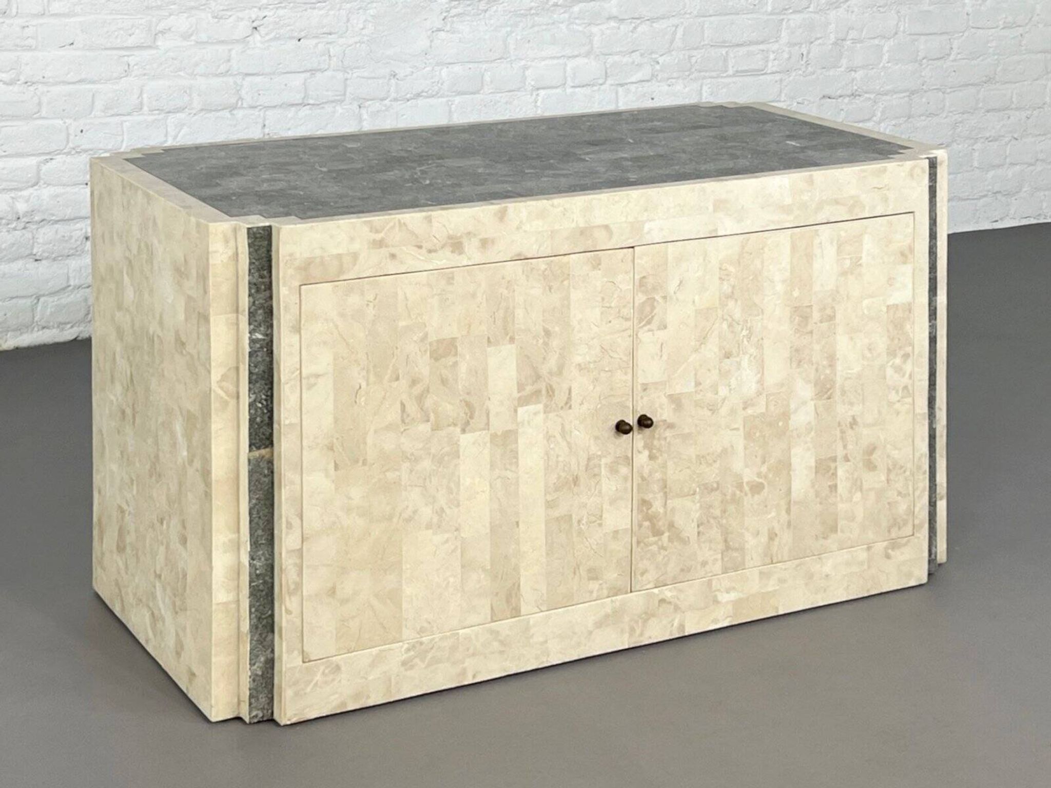 Vintage sideboard in stone and brass marquetry, 1980s