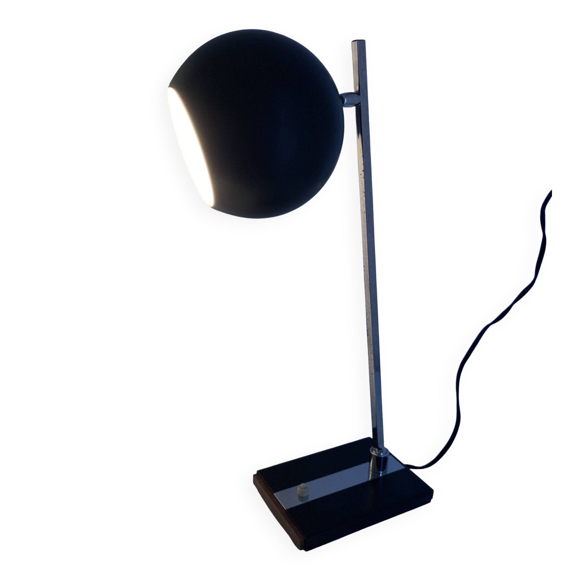 Large vintage 1960s black and wood eyeball design desk lamp - 50 cm