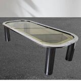 Chrome metal coffee table with smoked glass top from the 70s