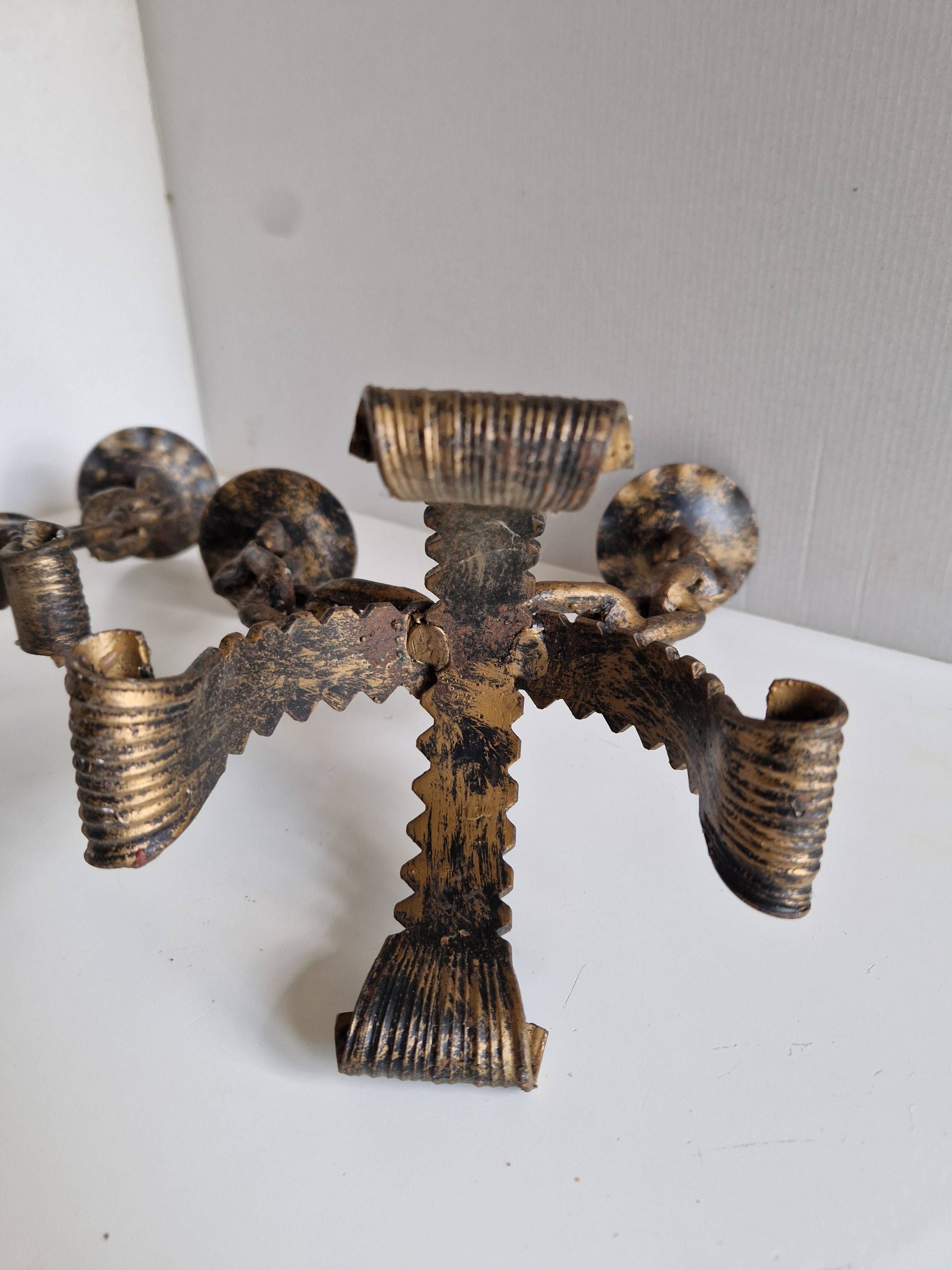 Pair of Brutalist Candelabra Candle Holders from the 60s 70s