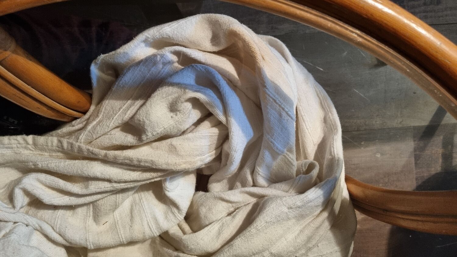 Rattan and glass coffee table