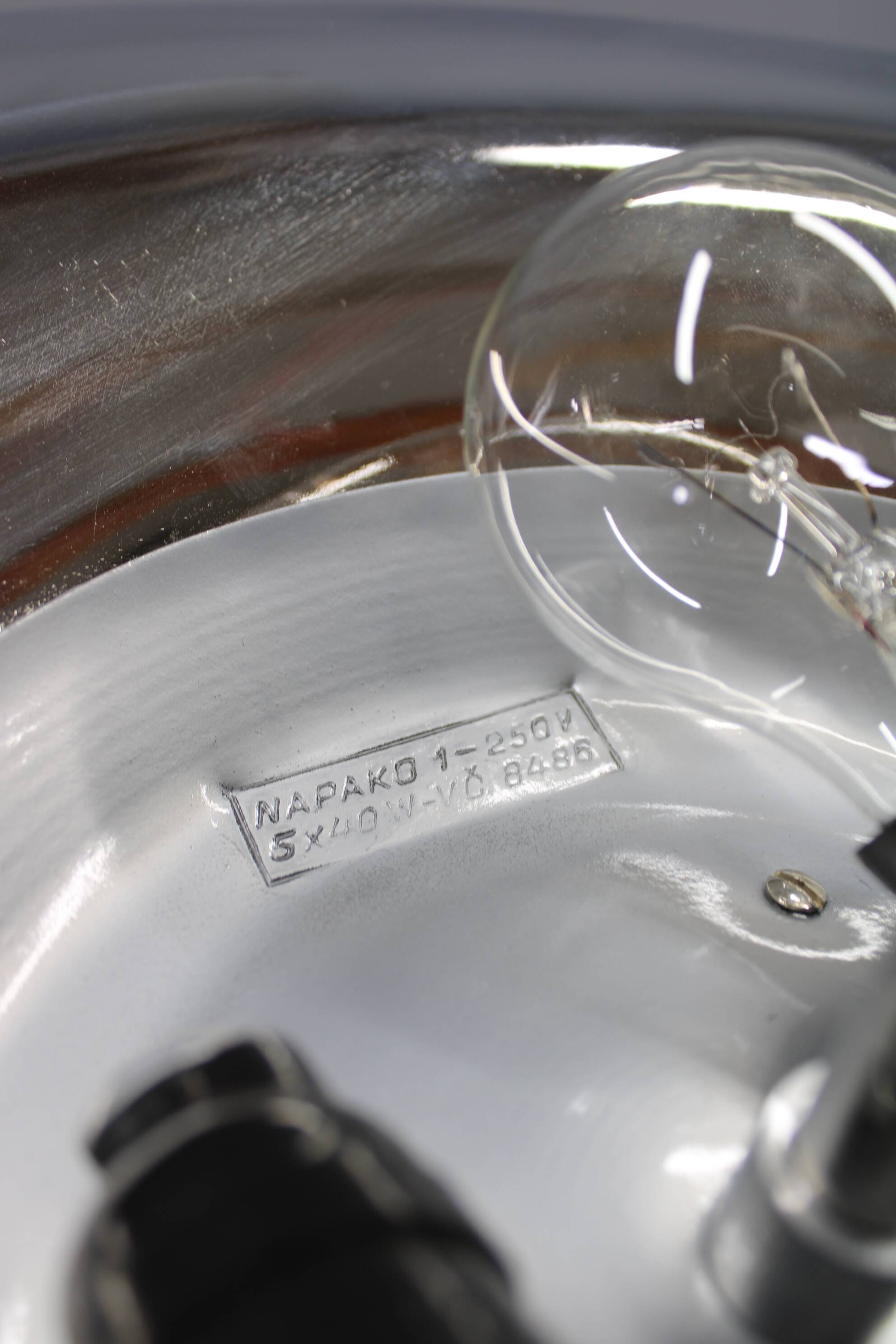 Art Deco chrome and opaline glass chandelier by Napako, 1930s