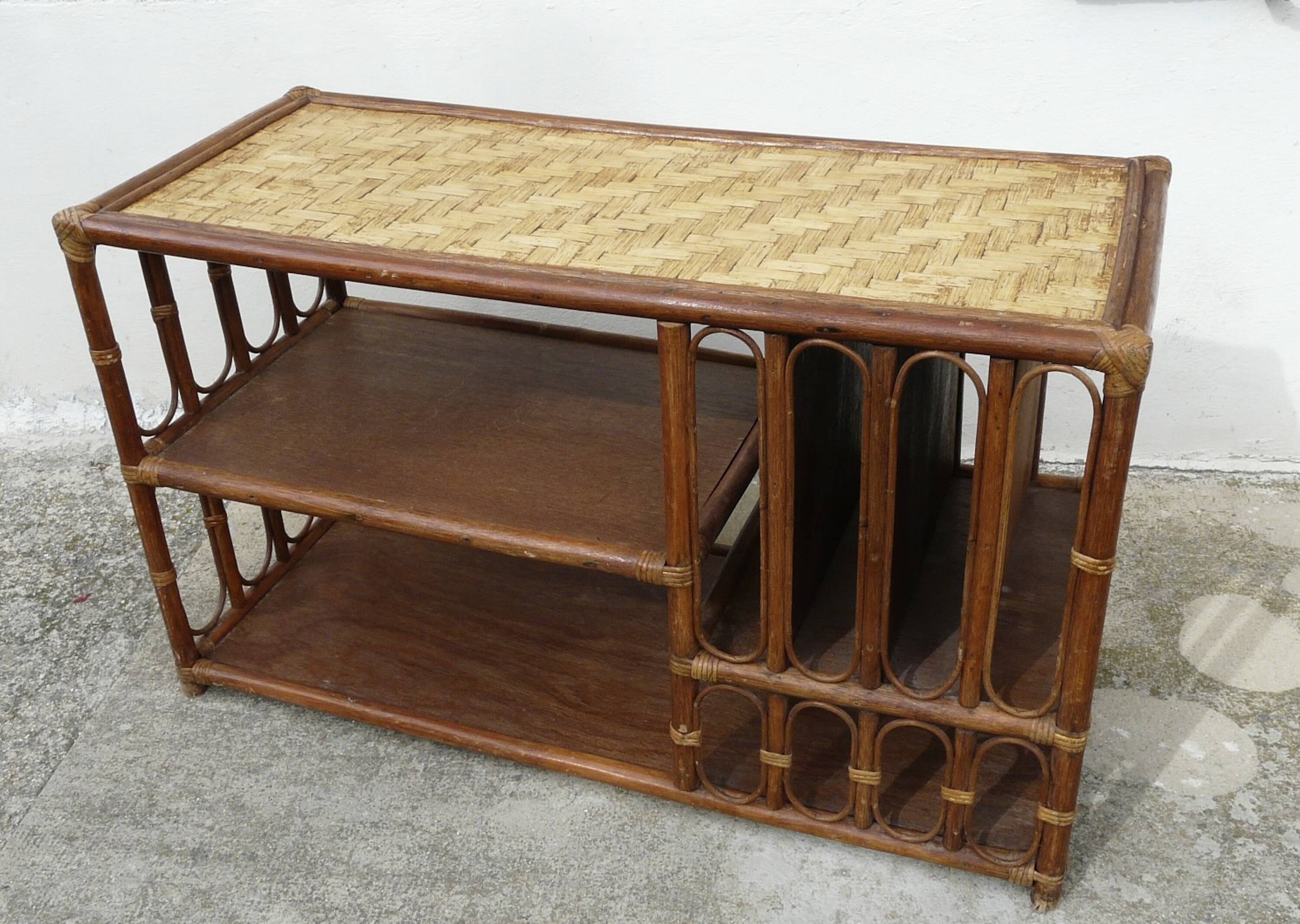 Vintage 1960s wooden and rattan storage coffee table