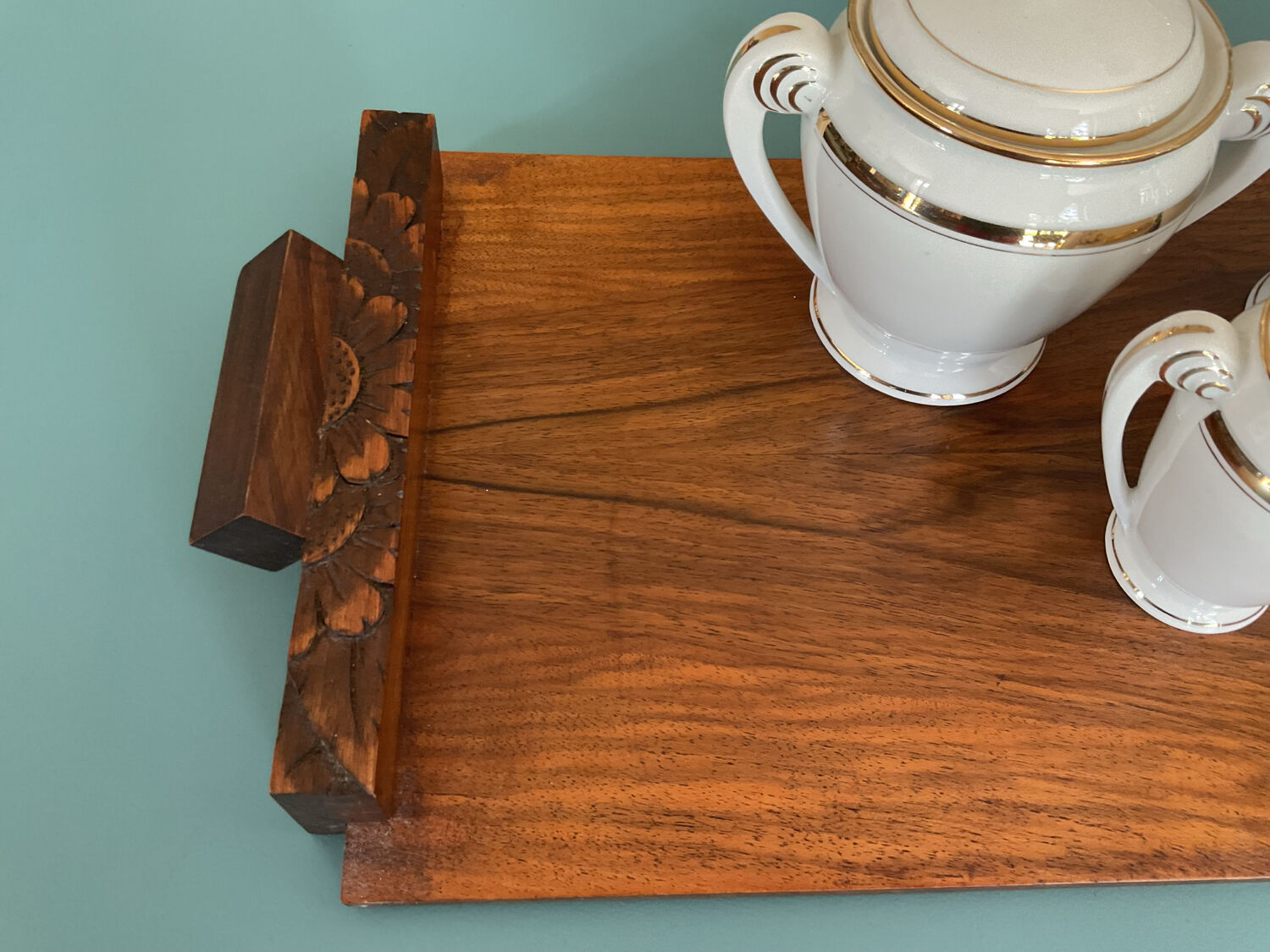 Art Deco walnut plateau