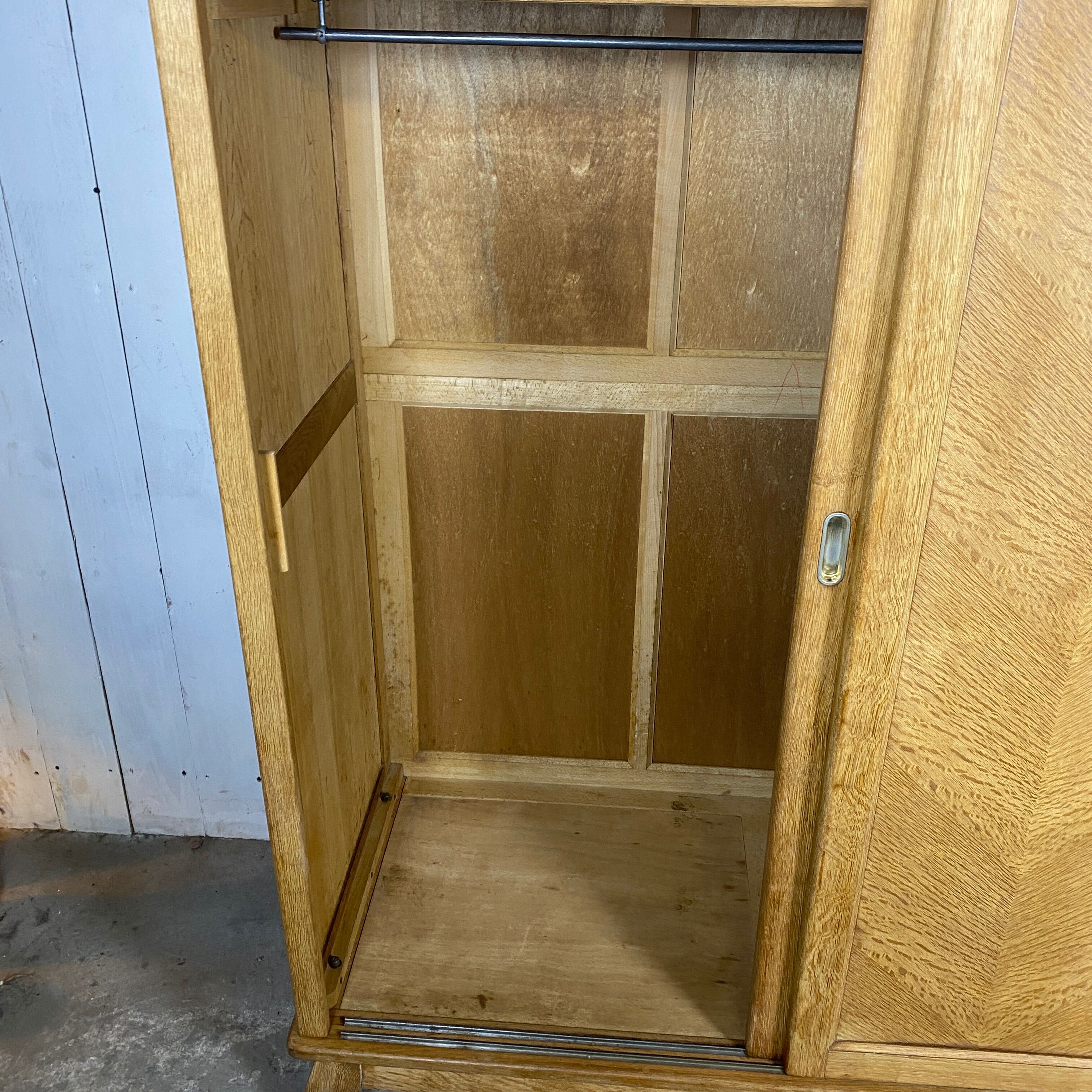 Vintage oak cabinet raw feet compass