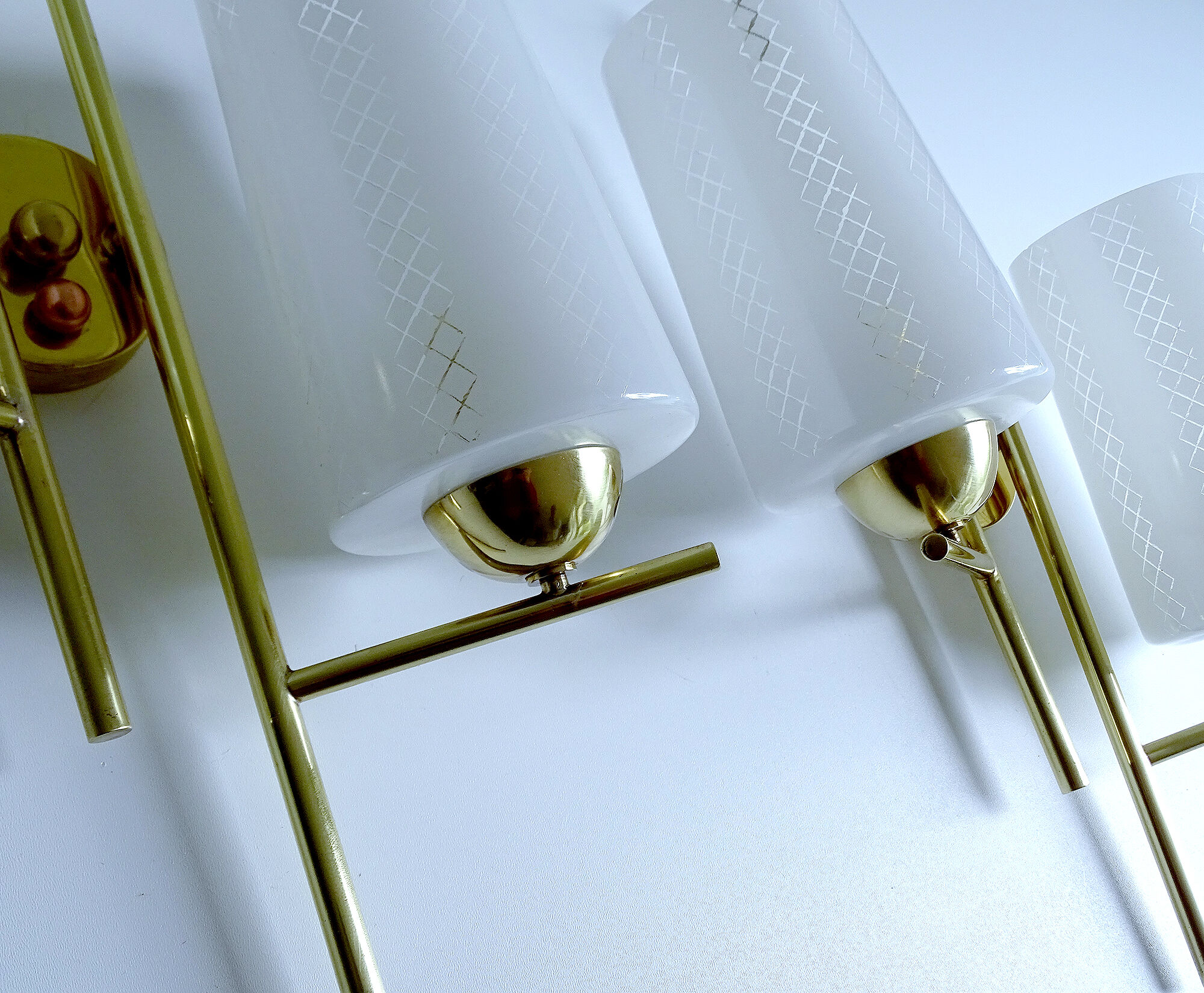 Pair vintage wall lamps 60 glass brass