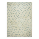 Moroccan Tulu Rug in Beige and Teal Blue Colors, 100% Wool, Beni Ourain Carpet