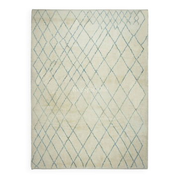 Tapis Tulu marocain en beige et bleu canard, 100 % laine, tapis Beni Ourain