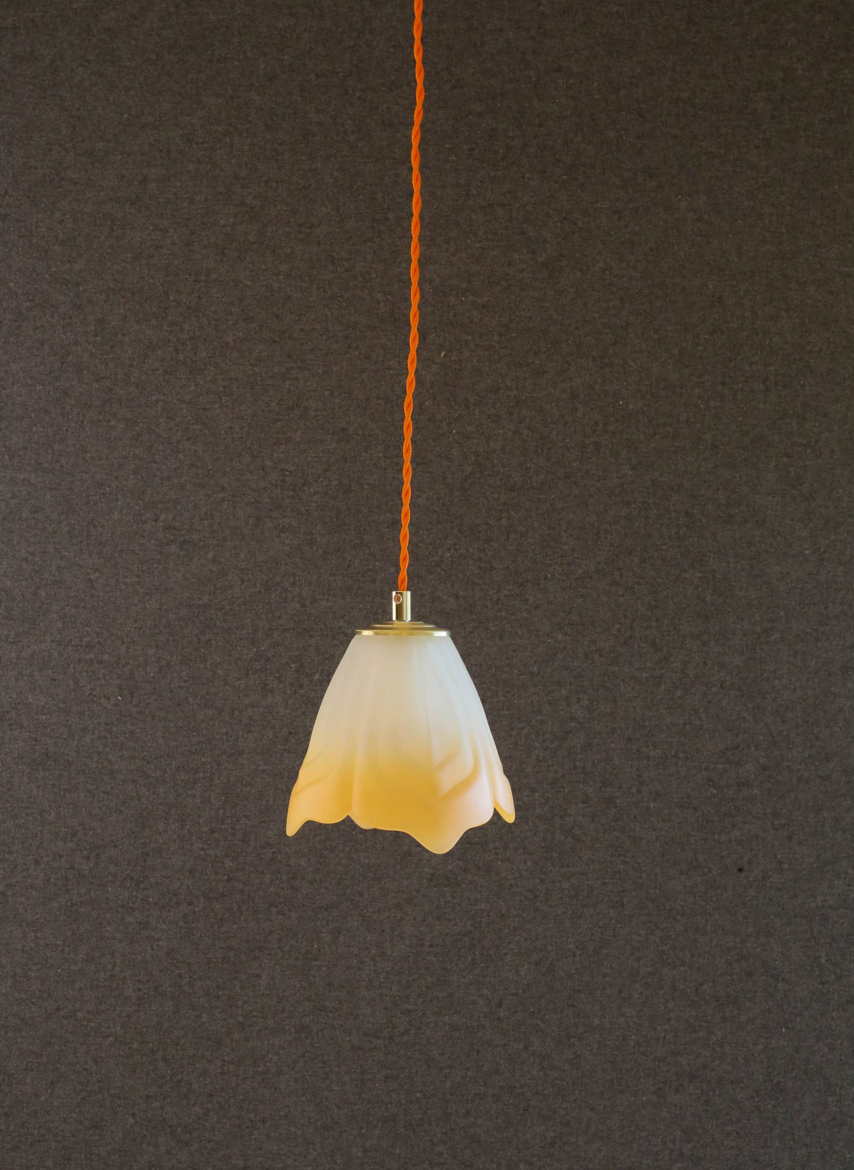 Old french ceiling light in opalescent and orange glass, french pendant light - circa 1960