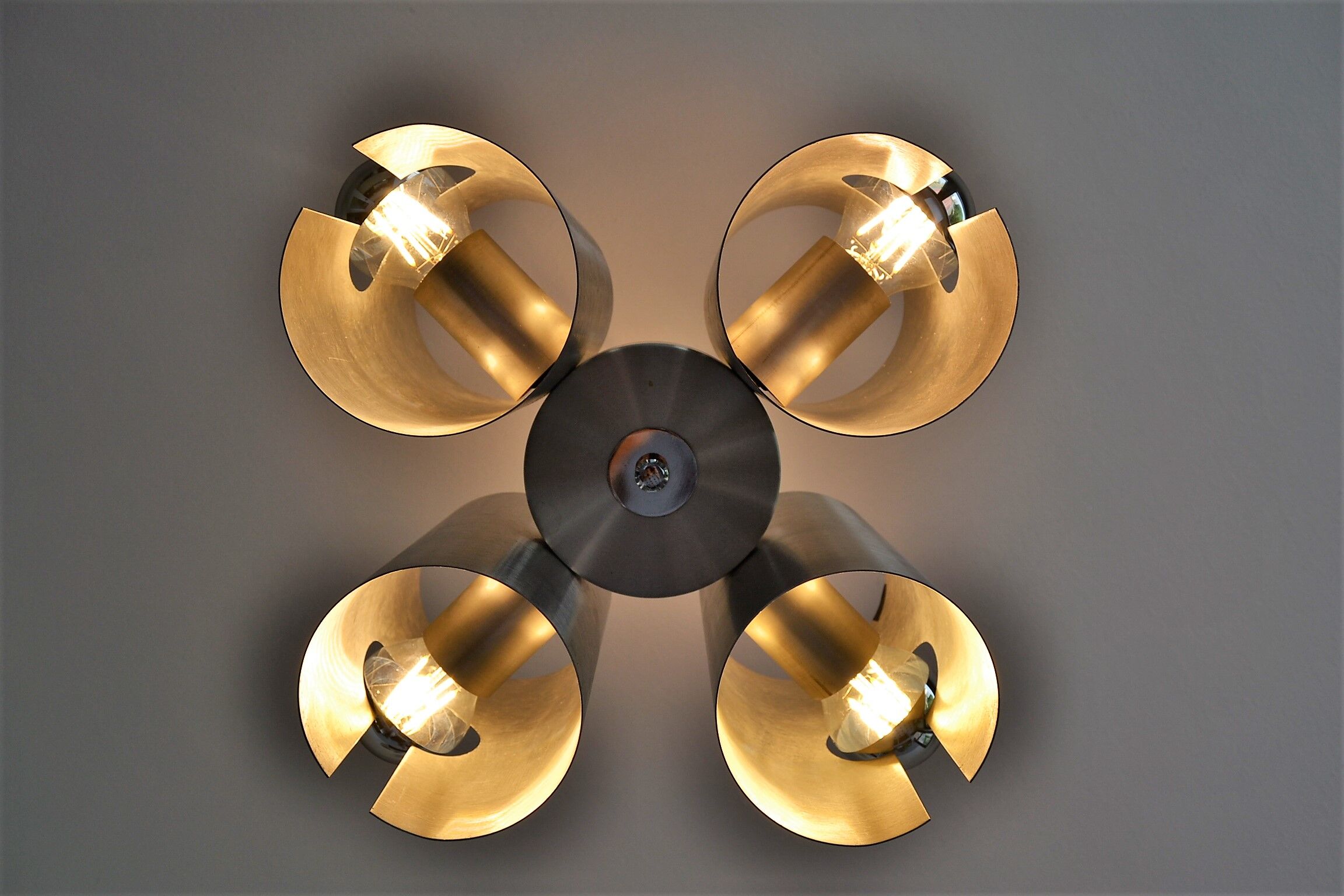 Hanging lamp 4 brushed metal lights space age 70s
