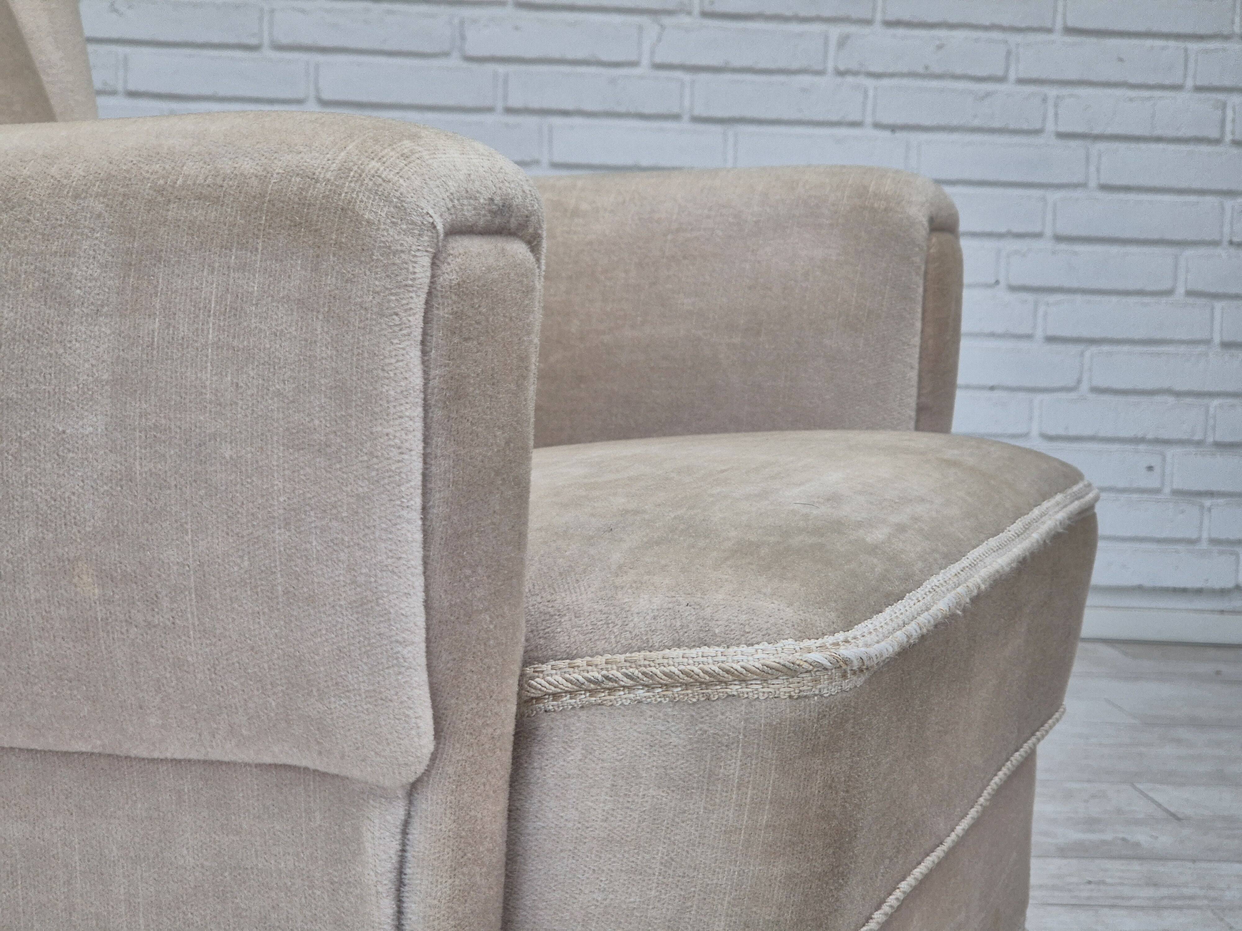 1970s, Danish wingback armchair, original condition, furniture velour, ash wood.
