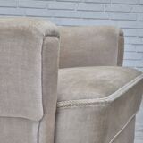 1970s, Danish wingback armchair, original condition, furniture velour, ash wood.