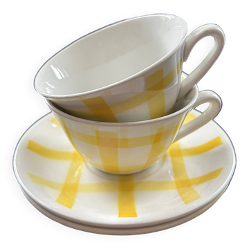 Paire de tasses à carreaux jaunes