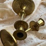 Solid brass candle holder with engraved patterns