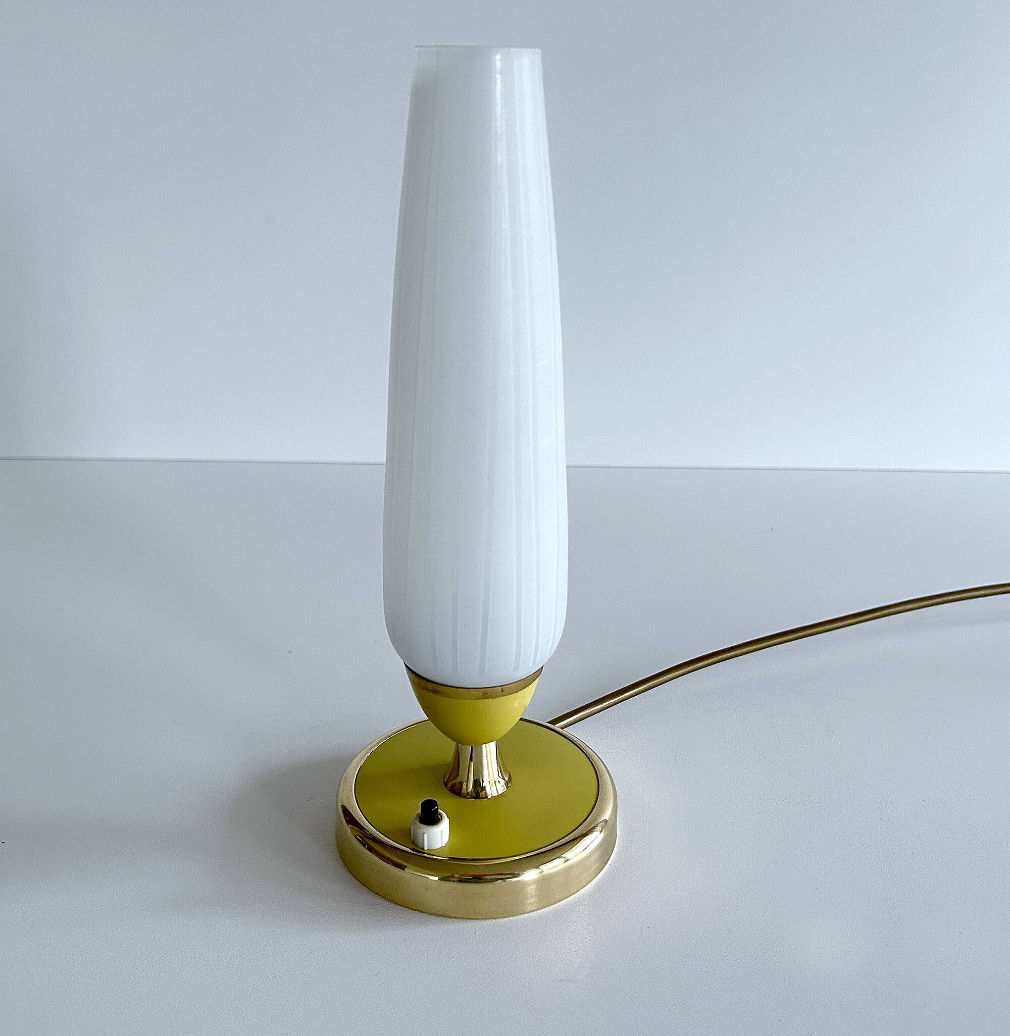 Vintage Lamp 50s Glass, Brass Glass, Yellow