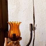 Raw metal wall lamp, Murano tulip