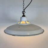 Industrial White Enamel Factory Pendant Lamp, 1960s