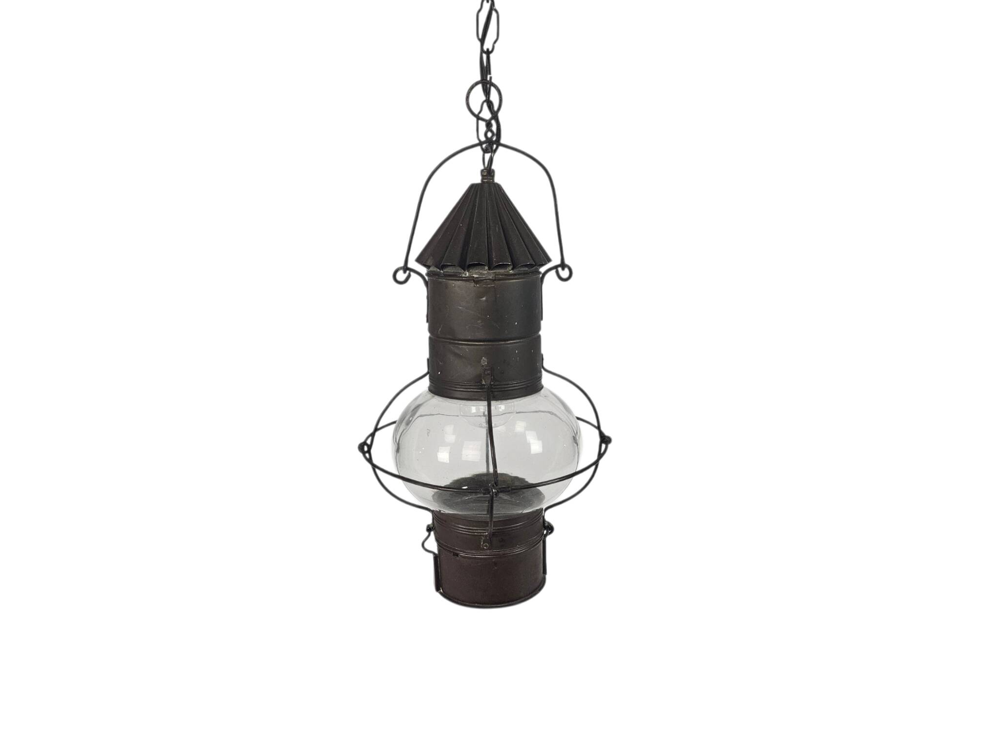 Ship's lamp - Petroleum lamp - hanging lamp - copper - glass - 1950s