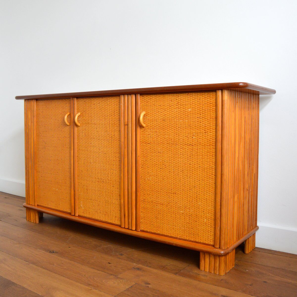 Buffet wood and rattan vintage 1970s