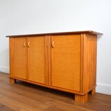 Buffet wood and rattan vintage 1970s