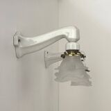 Pair of vintage art deco wall lights, porcelain and sandblasted glass, France 1930