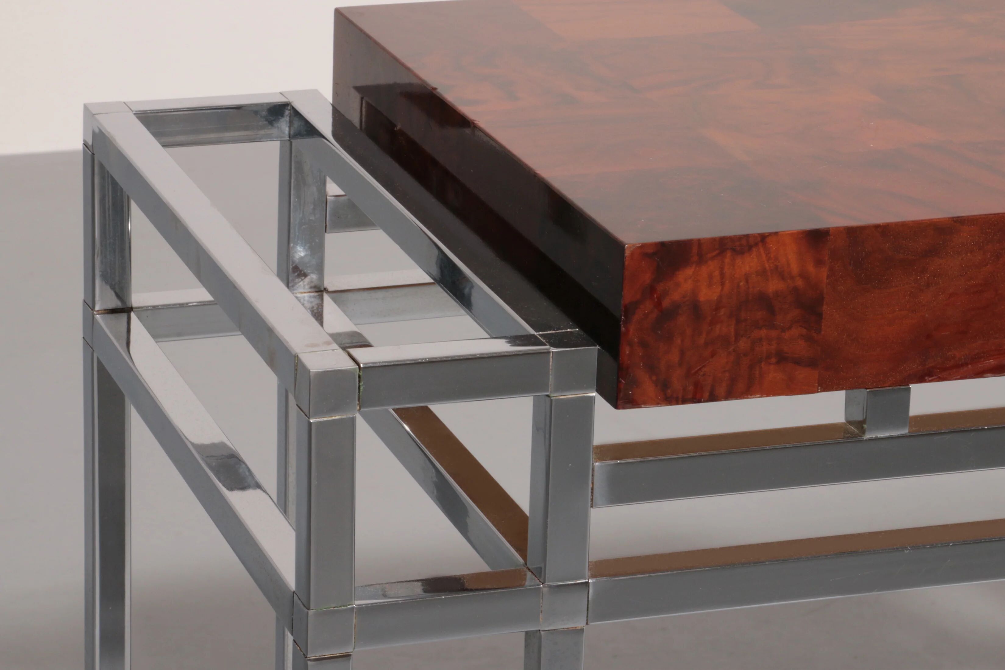 Table console en chrome et bois d'Aldo Tura, années 1970