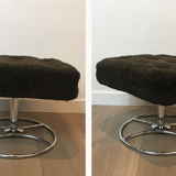 Pair of rotating chrome and velvet stools