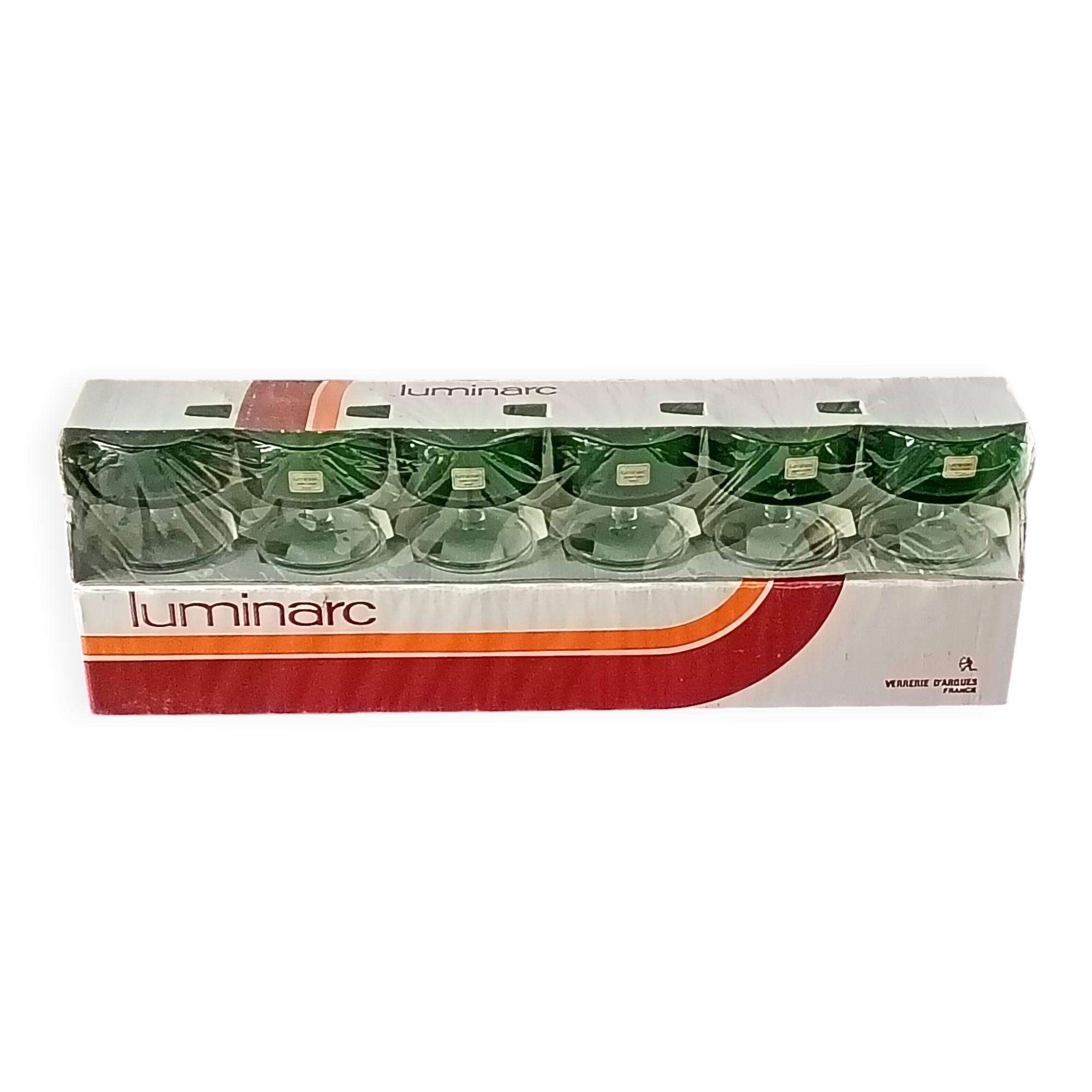 6 stemmed cups in emerald green, Cavalier Luminarc France