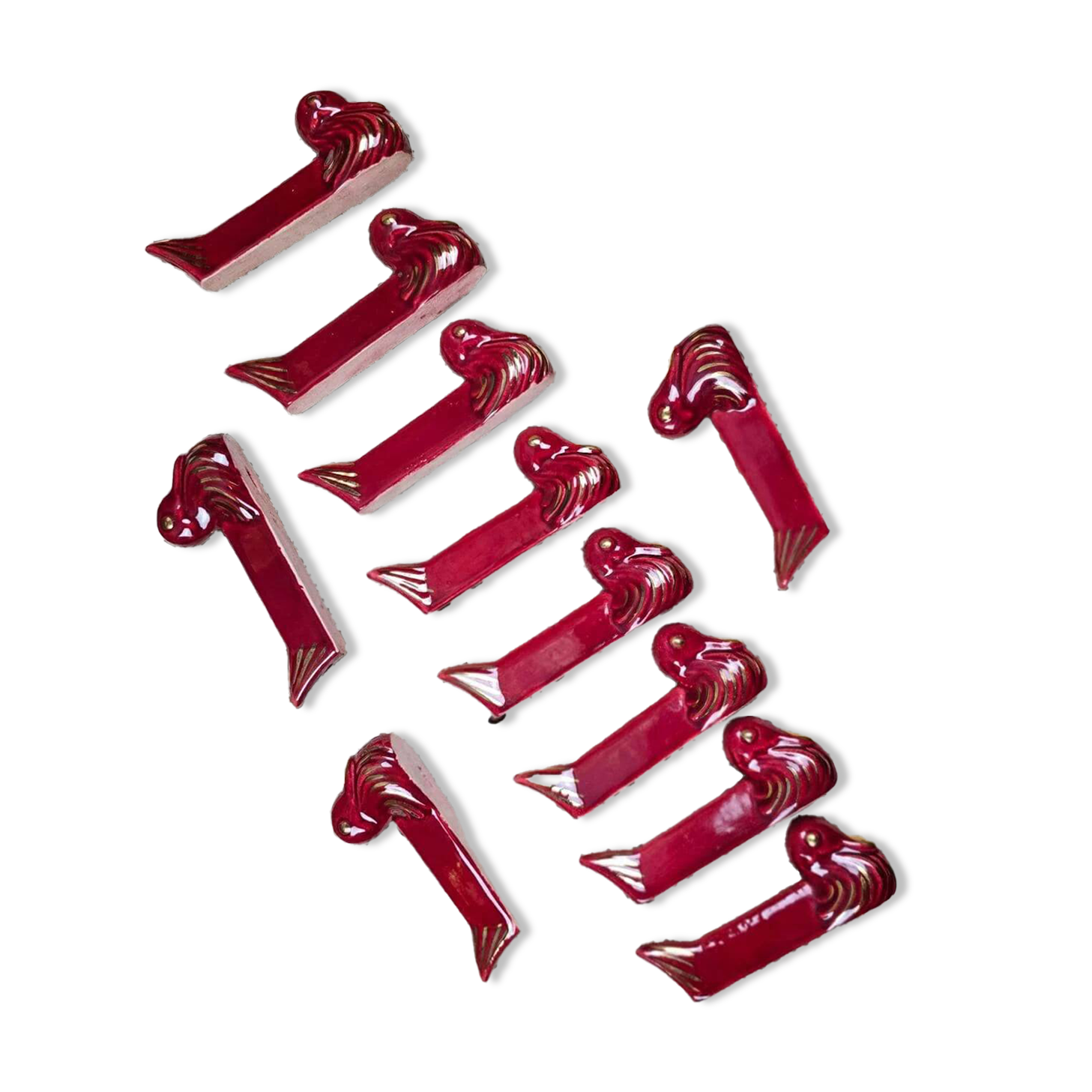 Lot de 11 repose-couteaux vintage Canards – Céramique émaillée