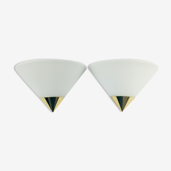 Pair of opal glass wall lamps / sconces from limburg, germany, 1970s