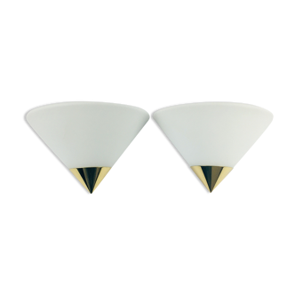 Pair of opal glass wall lamps / sconces from limburg, germany, 1970s