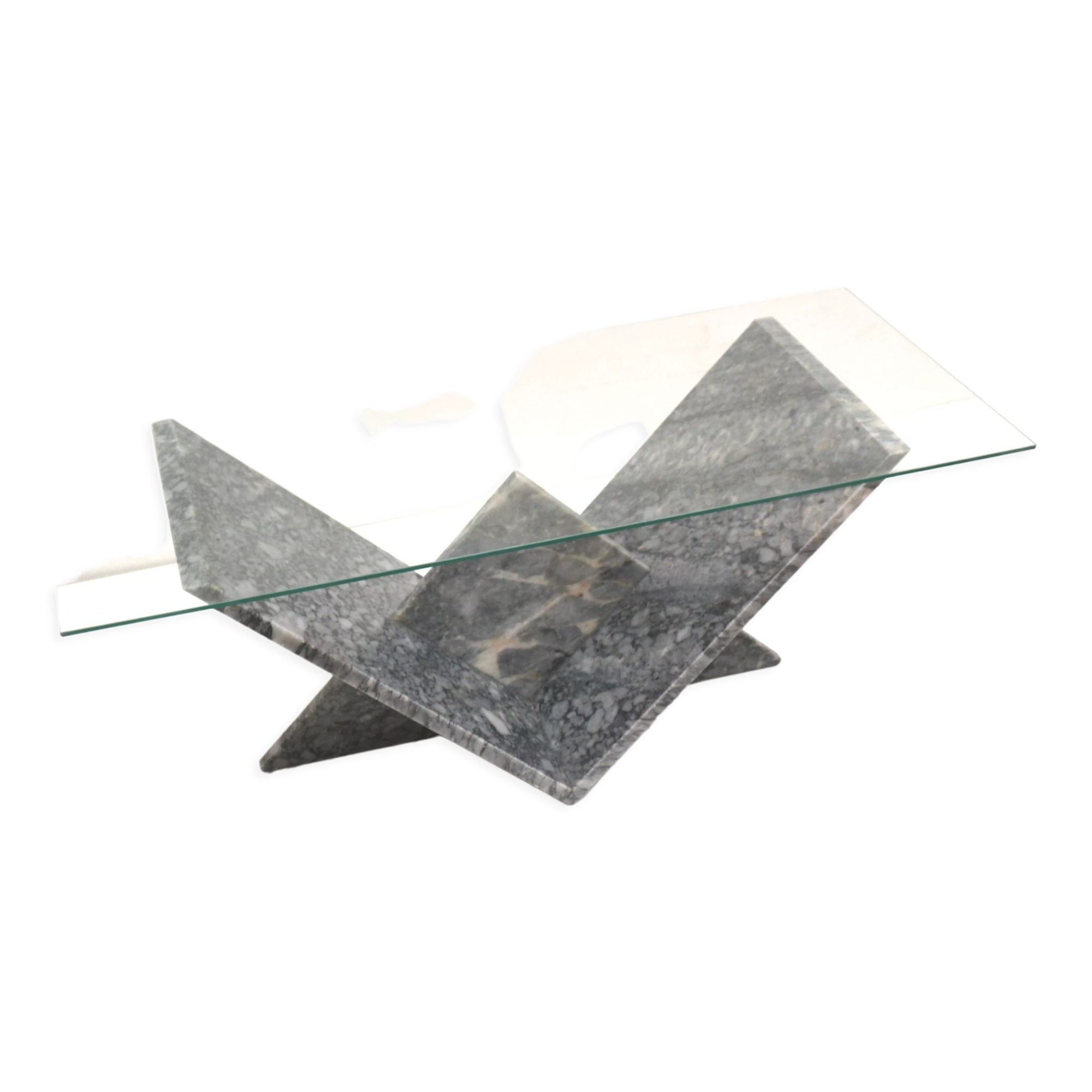 Vintage glass & marble coffee table made in the 1970s