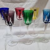 6 colored stemmed glasses in Sèvres crystal, 1980
