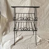 Table d'appoint et porte-revue vintage en fer forgé et carreaux de céramique