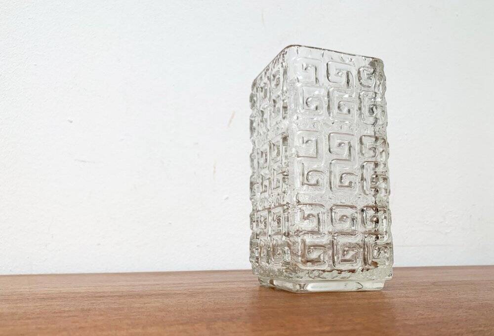 Large Finnish glass block vase from the mid-century by Tamara Aladin for Riihimäki, 1960s.