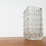 Large Finnish glass block vase from the mid-century by Tamara Aladin for Riihimäki, 1960s.