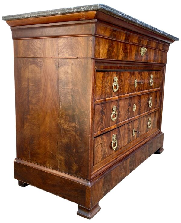 Commode, secrétaire Louis Philippe en noyer, ronce de noyer et marbre, XIXe