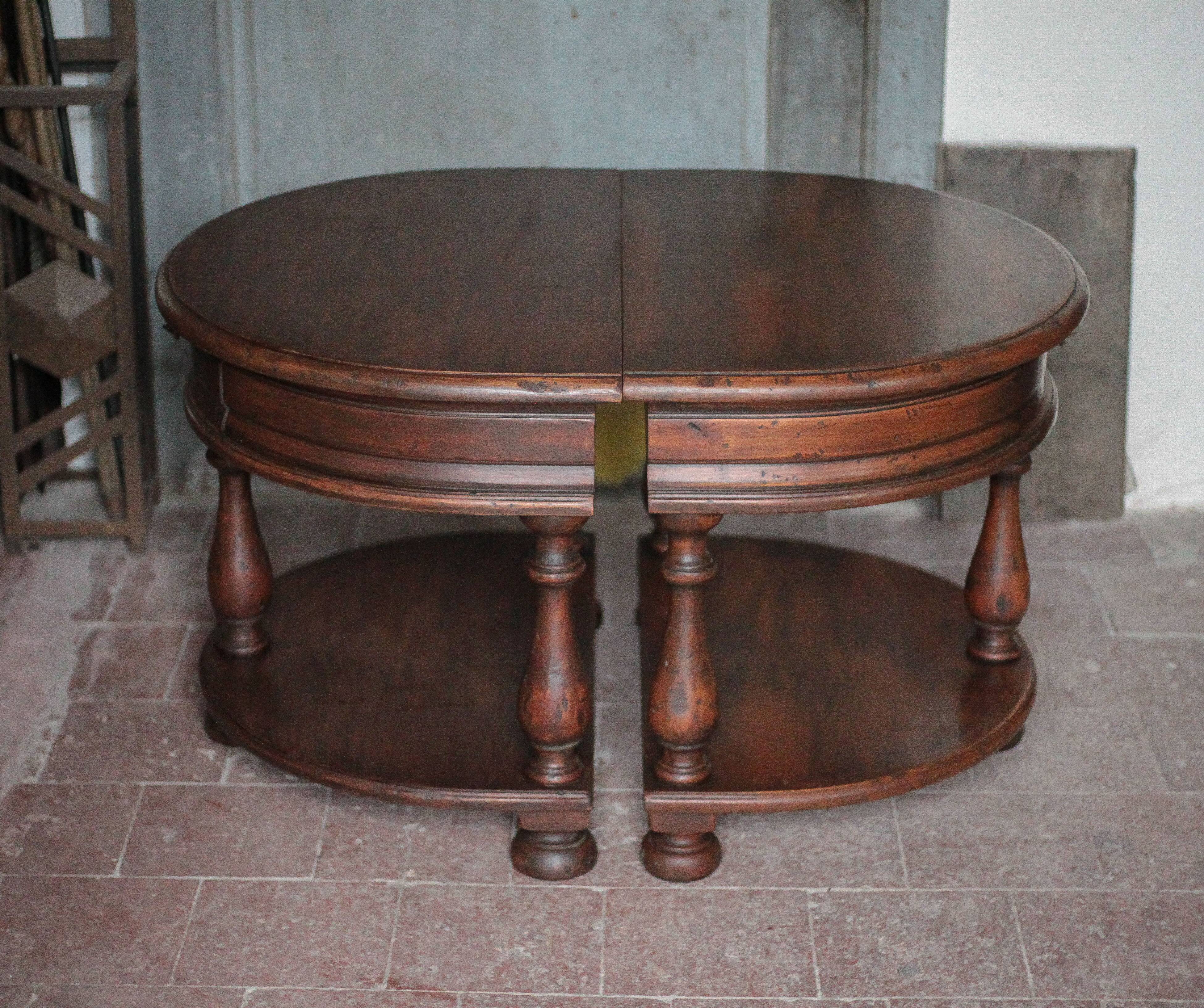 Pair of rounded wooden bedside tables, bedside table, end table.