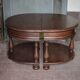 Pair of rounded wooden bedside tables, bedside table, end table.