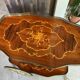 3-wheel serving trolley with 2 shelves, vintage bar marquetry on wheels, 50s