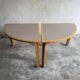 Set of 2 light-grey laminated and beech wood half-round dining tables by Magnus Olesen