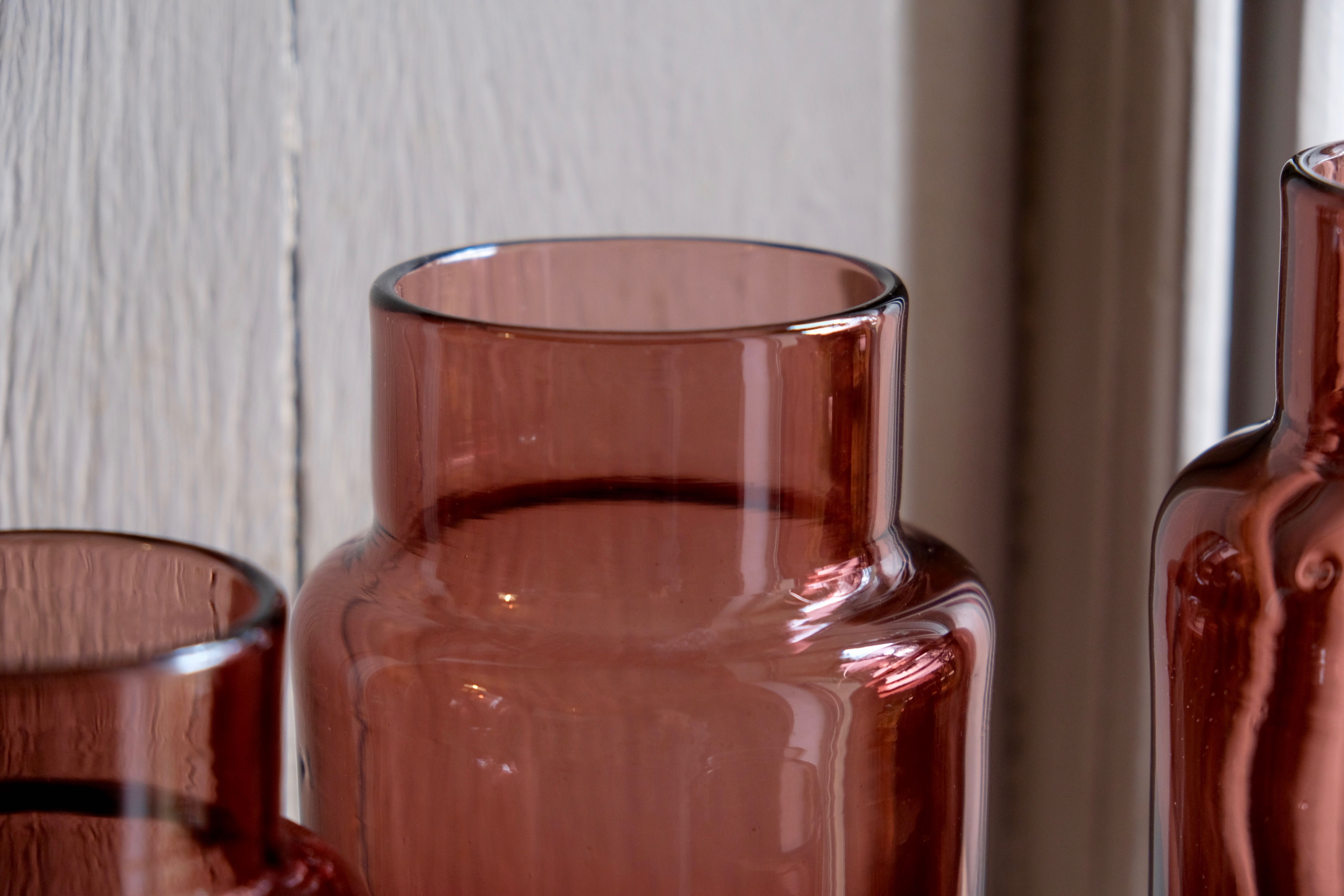 Set 5 vases in blown glass art glass ALLEX, Drôme