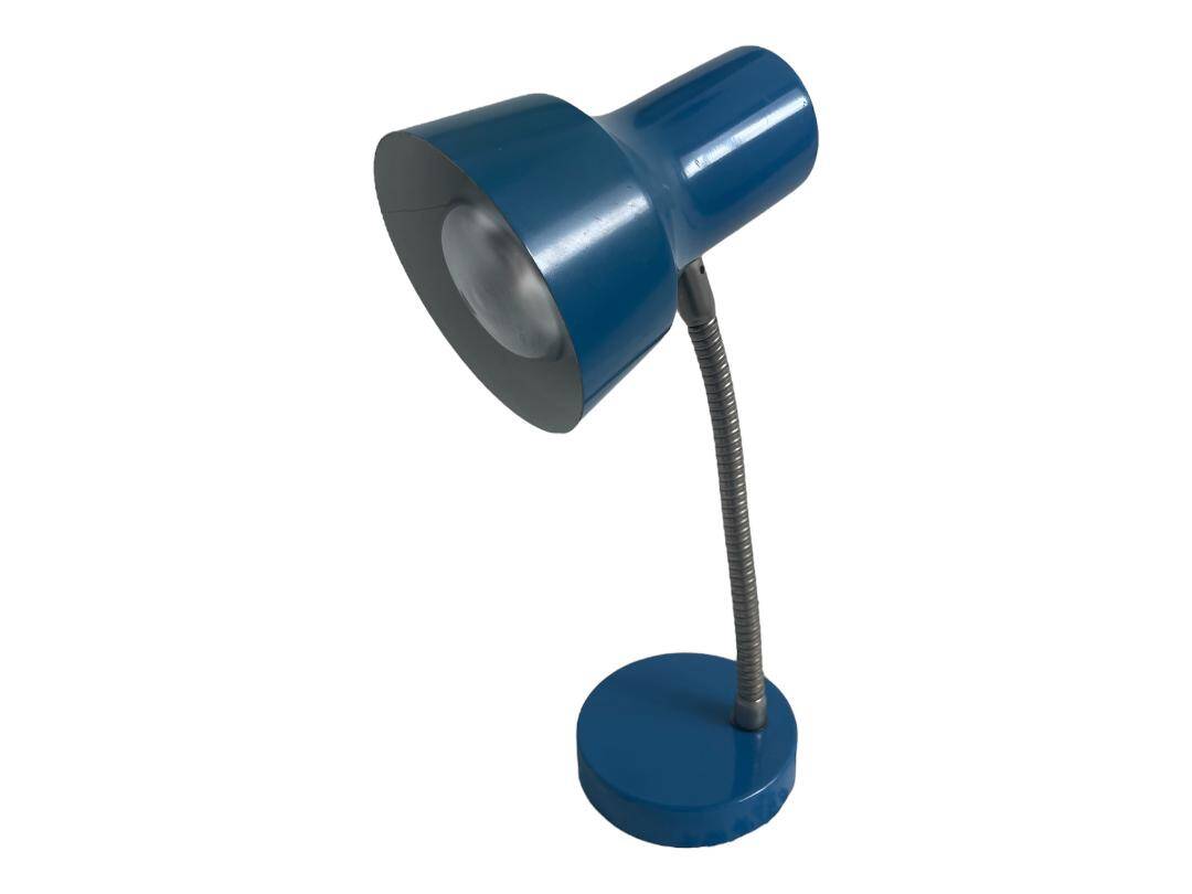 Vintage blue desk lamp, 1970s, flexible chrome metal
