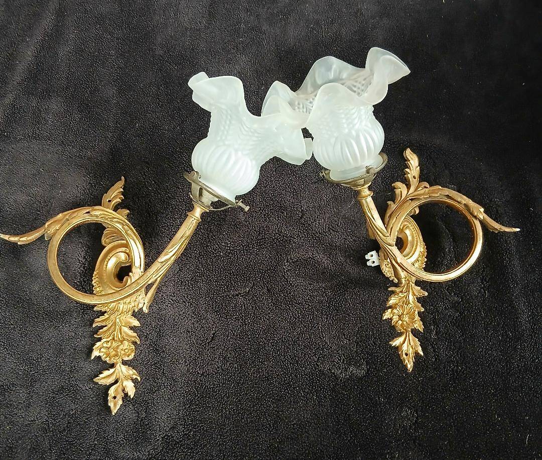 Art Nouveau Bronze Brass Wall Lights Louis XV Style