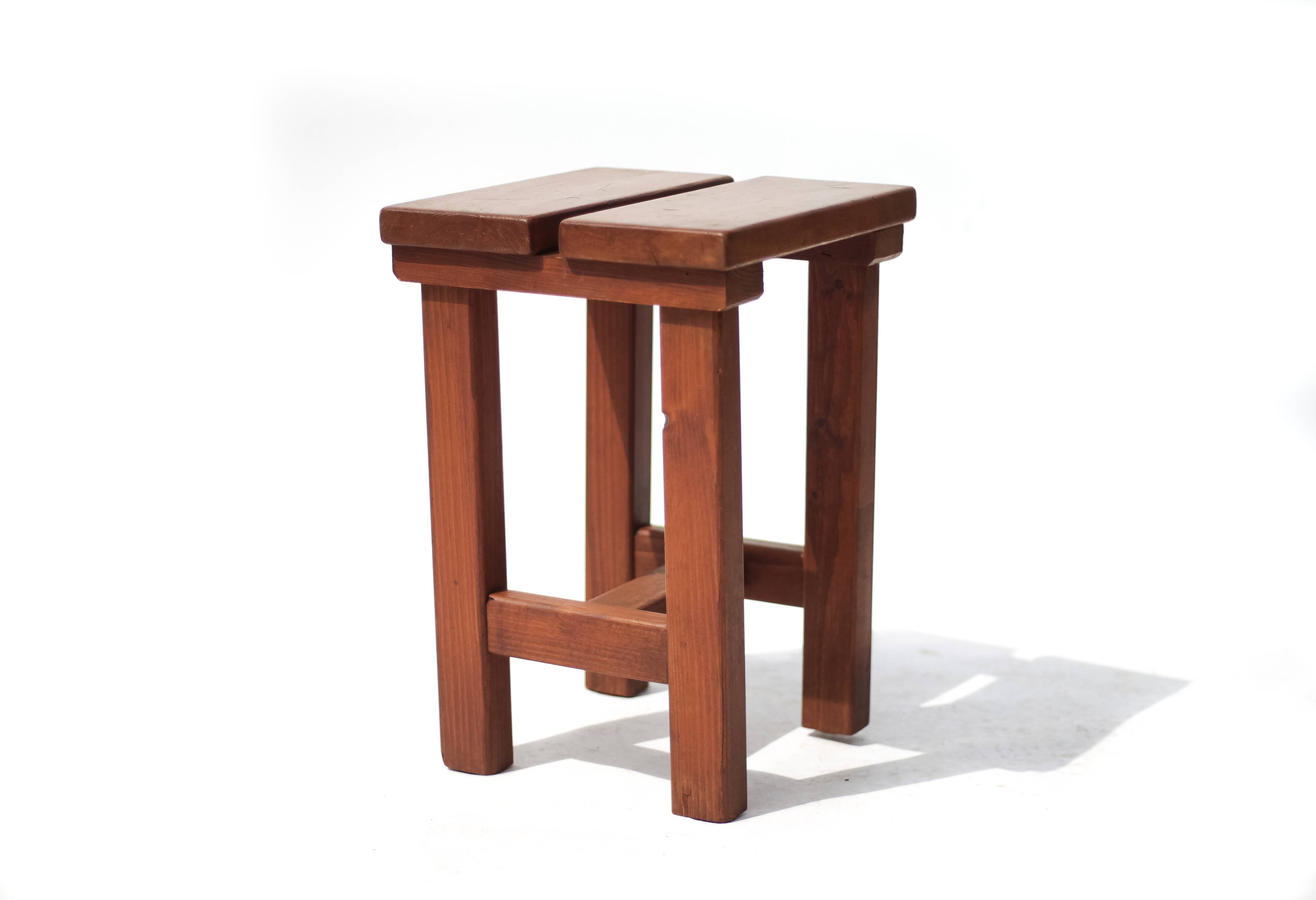 Vintage stool, brutalist pine stool, accent stool