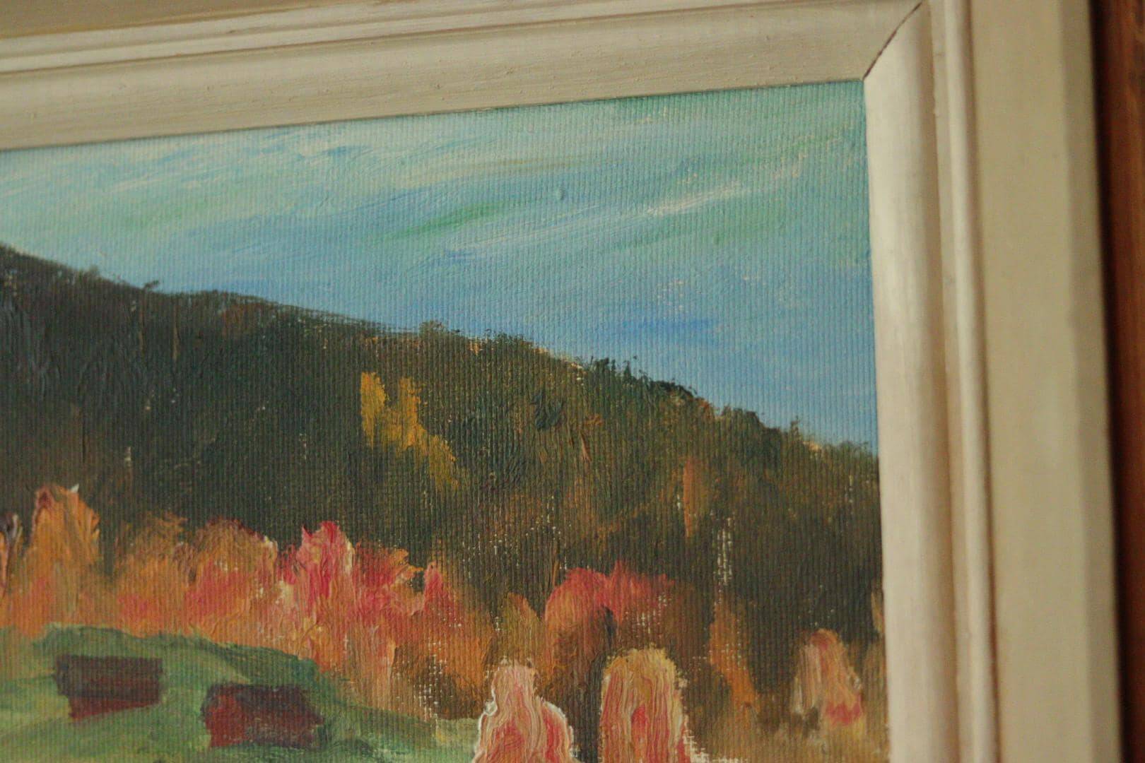 Original mid-century oil painting on Swedish canvas "Autumn Day Järvsö"
