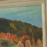 Original mid-century oil painting on Swedish canvas "Autumn Day Järvsö"