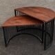 Half-circle wooden tables, metal feet